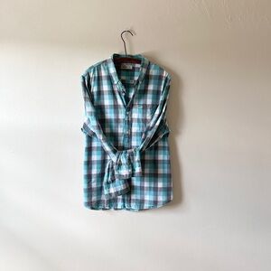 Hollister XL Sea Foam Blue and White Plaid Long Sleeve 100% Cotton Casual Shirt